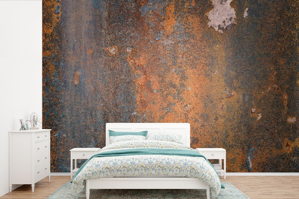 MuchoWow Fototapete für Wohnzimmer oder Schlafzimmer Wandtapete Vinyl Motivtapete Stahl - Vintage - Rost - 360x240 cm - Vinyl-Tapete