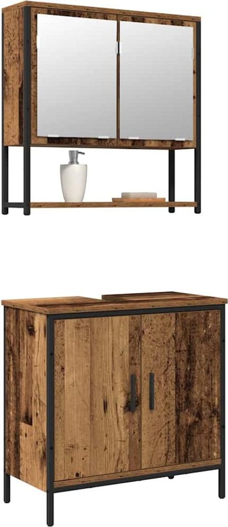 vidaXL Badezimmermöbel-Set mit Regal mit Tür 2 pcs Braun Holzwerkstoff