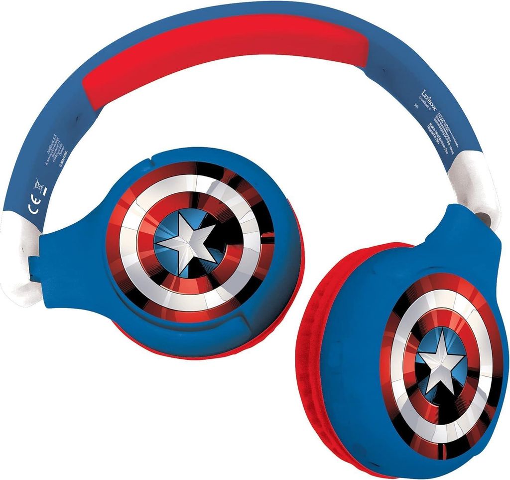2-in-1 Bluetooth & kabelgebundene Kinderkopfhörer Avengers, Stereo, drahtlos & verkabelt, faltbar, verstellbar, sicher 85 dB, wiederaufladbarer Akku