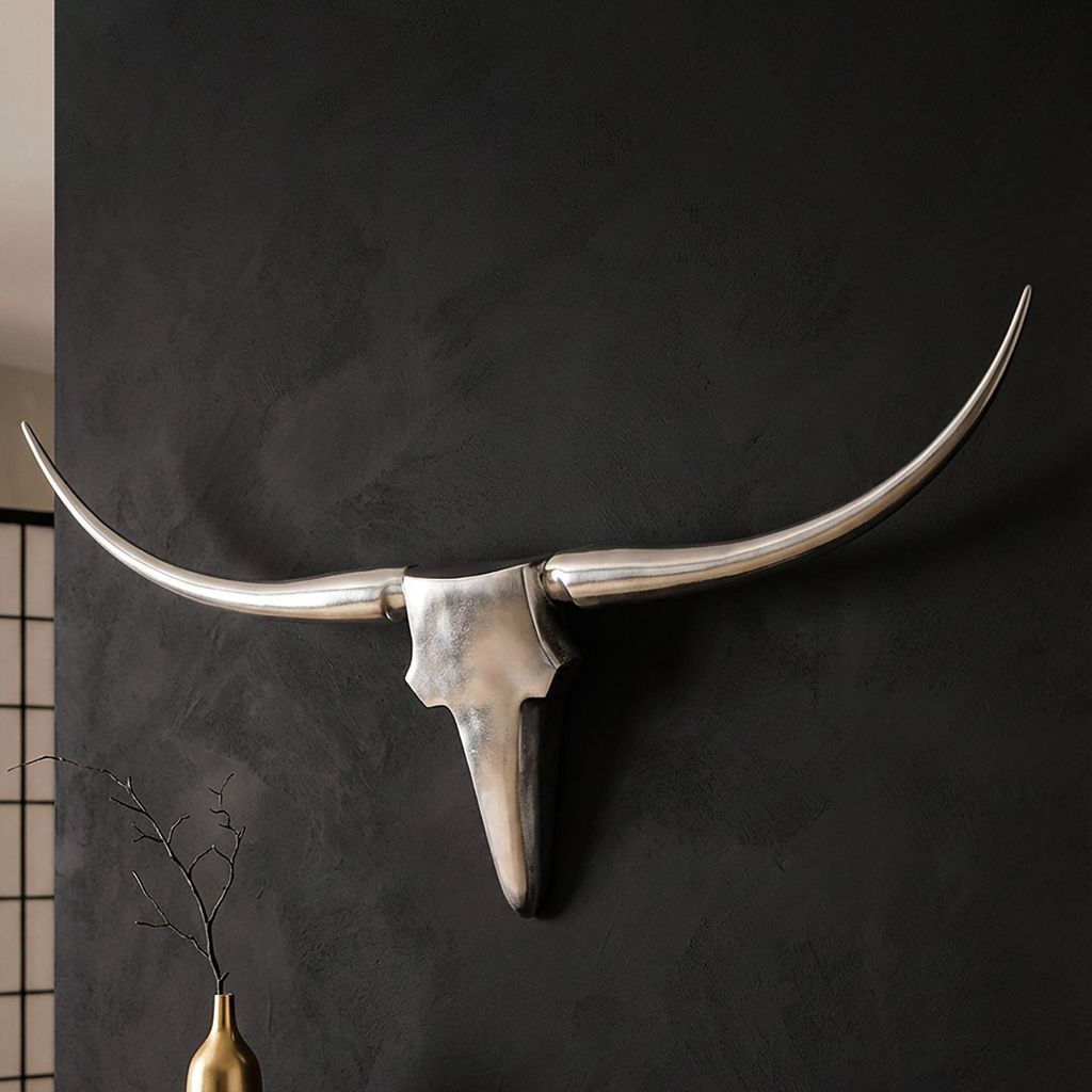 FineBuy Bull Geweih L Wanddekoration 125cm breit Alu Produktbild 