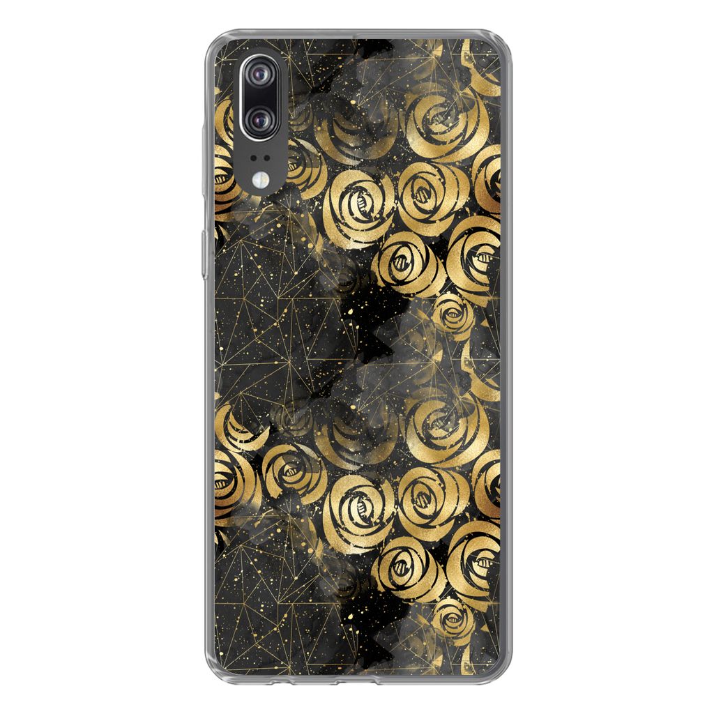 MuchoWow Handyhülle Schutzhülle Hülle für Huawei P20 Marmor - Gold - Rose - Muster Silikon Softcase Handy Hülle - Hardcover