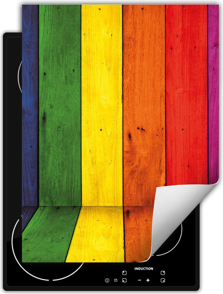 DarHaus Herdabdeckplatte Einteilig Küche Abdeckplatte für Glaskeramikkochfeld Abdeckung Induktionskochfeld Aufrollbare Matte 40x52 cm, bunt - Holz