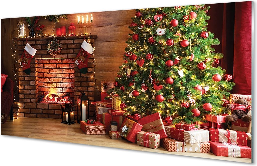 Glasbilder 100x50 Wandkunst Kamin Geschenke Weihnachtsbaumbeleuchtungen