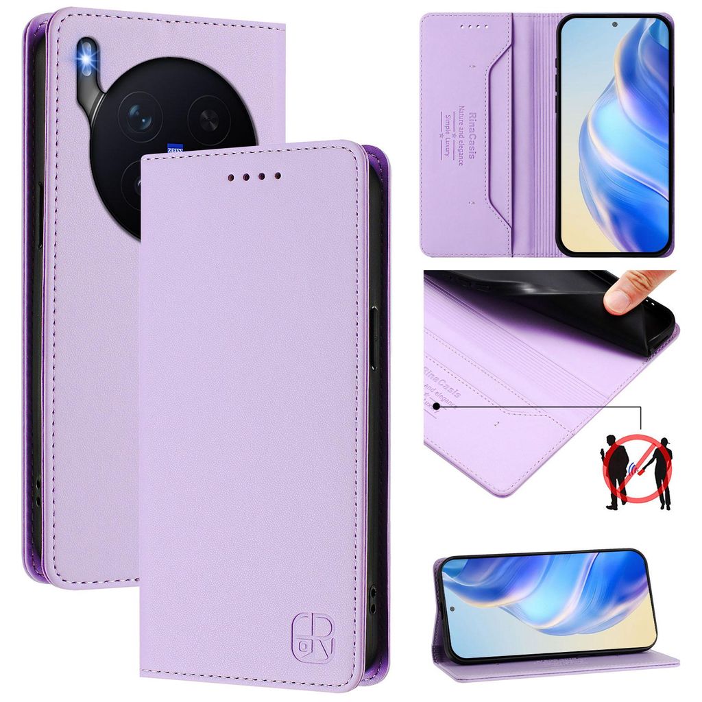 Lederhülle für vivo X300 Pro Hülle Flip Brieftasche Kartenfächern Ständer Schutzhülle Violett