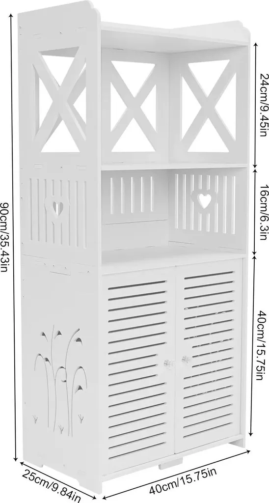 Meuble de rangement salle de bain imperméable 4 étagères blanc pur