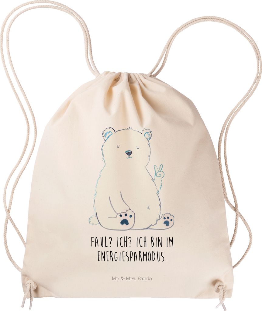 Mr. & Mrs. Panda gym tasche Eisbär Faul - Transparent - Geschenk, rucksack stoff, Nordpol, Arbeit, Stoffrucksack, Jutebeutel, Büro, Homeoffice, b...