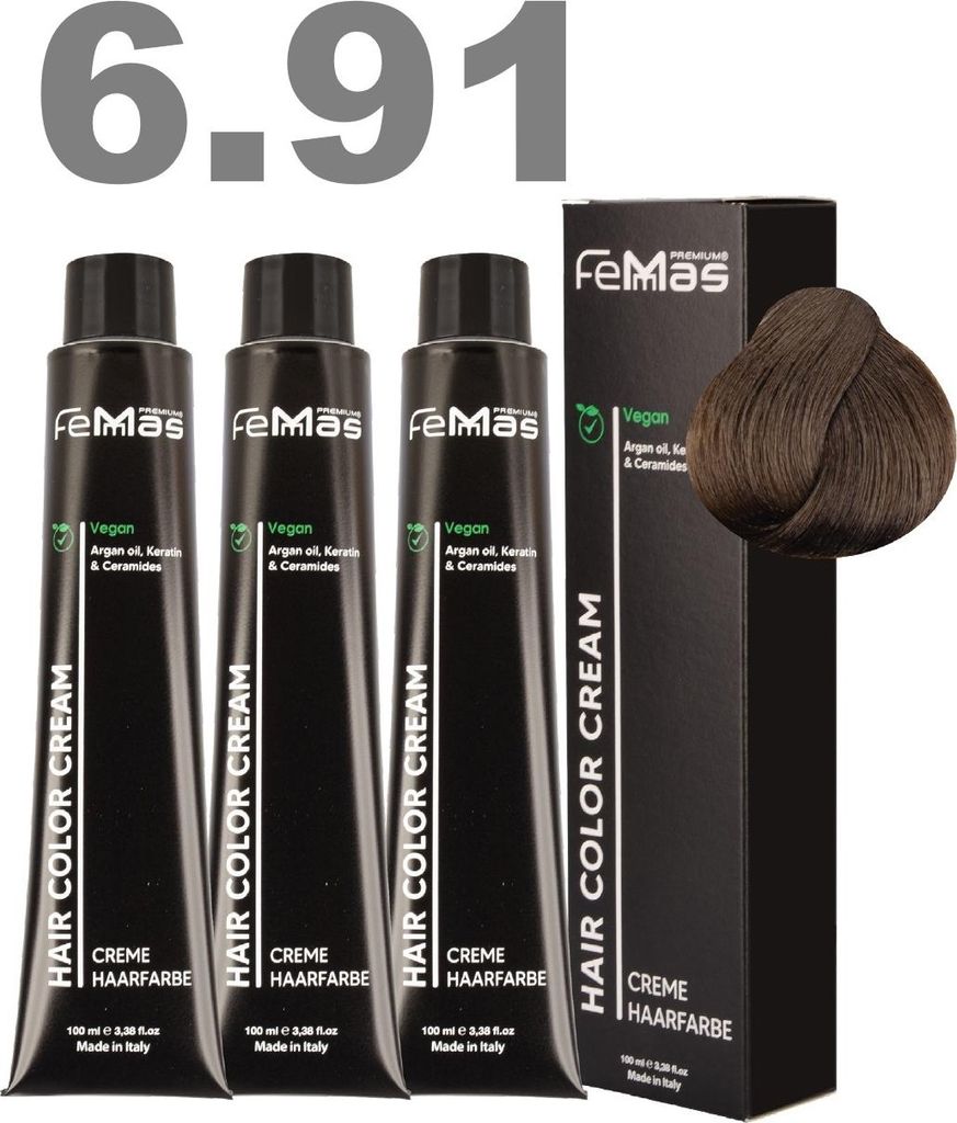 FemMas Haarfarbe mit Arganöl Dunkelbl. Kastanie 6.91 I 3 x100 ml