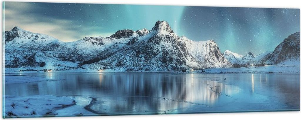 Bilder auf glas - Einteilig - Morgendämmerung Polar Berge - 90x30cm - Glasbilder - Wandbilder - Bilder - Wanddekoration aus Glas - Glas Bilder - W...
