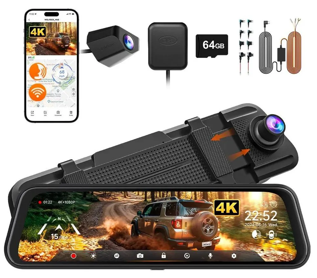 Dashcam de Sécurité 4K avec Mode Parking et Double Caméra Arrière