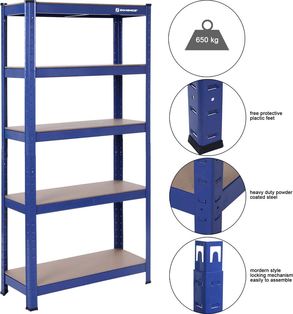 Étagère pour charges lourdes - SCHULTE - 150x90x30 cm - 5 étagères en bois - Charge par niveau