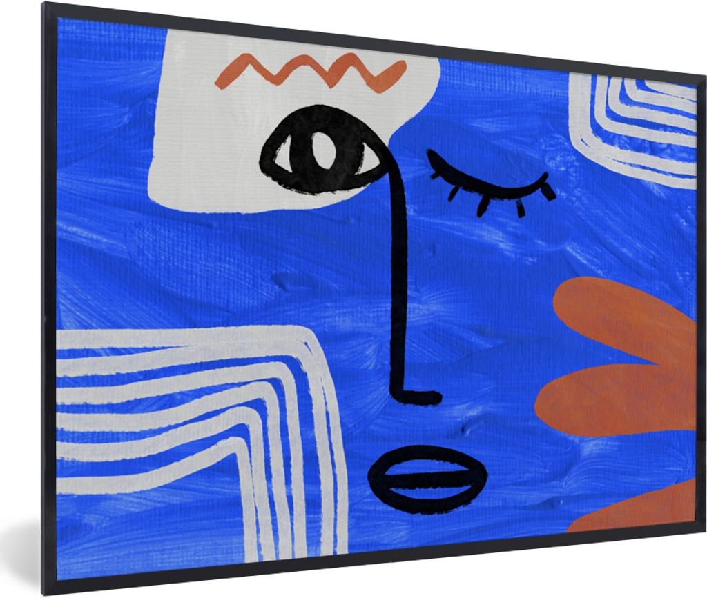 MuchoWow Gerahmtes Poster Gesicht - Blau - Abstrakt 90x60 cm - Poster mit Schwarzem Bilderrahmen Wandposter Rahmen Foto Bilder - Fotorahmen - Fot...