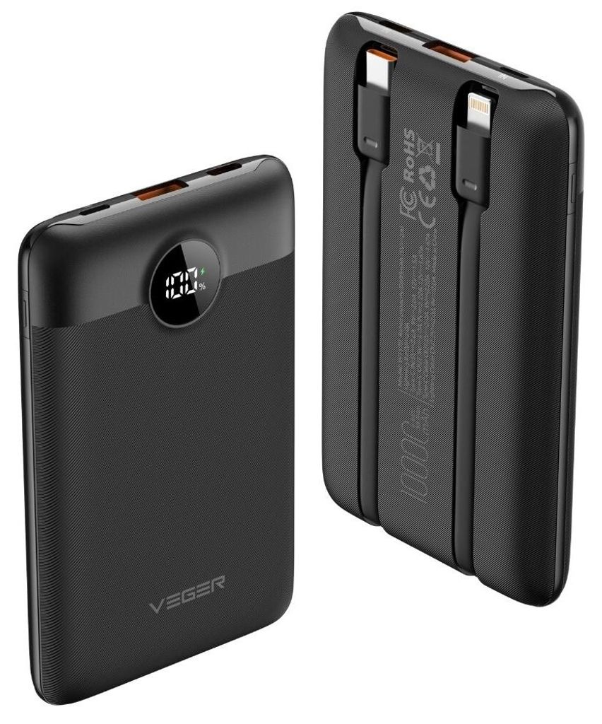 Power bank, Veger, 10000mAh, type-C, Lightning, 22.5W, Image du produit 