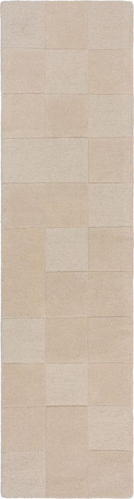 Wollteppich Schachbrett Muster, Karos, Wohnzimmer schmutzabweisend Beige Läufer 60x230 | 100% Wolle, Rücken aus 100% Baumwolle | Florhöhe: 10 cm