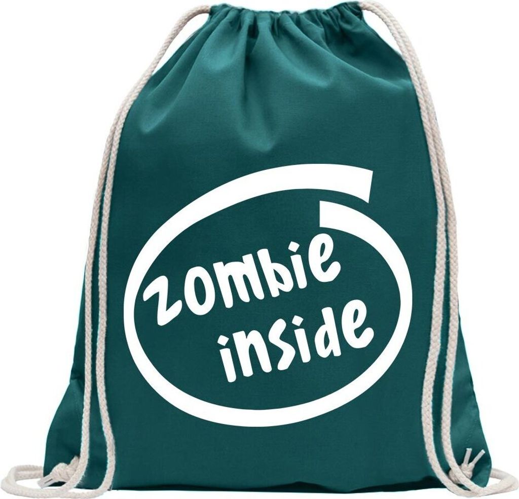 Kiwistar - Turnbeutel - petrol - Zombie inside - Fun Rucksack Sport Beutel Gymsack Baumwolle mit Ziehgurt