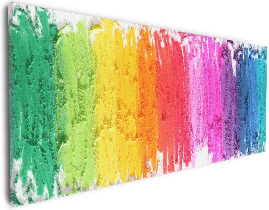 Wallario Premium Leinwandbild Regenbogenstreifen auf weißem Hintergrund - Bunter Anstrich in Größe 30 x 75 cm