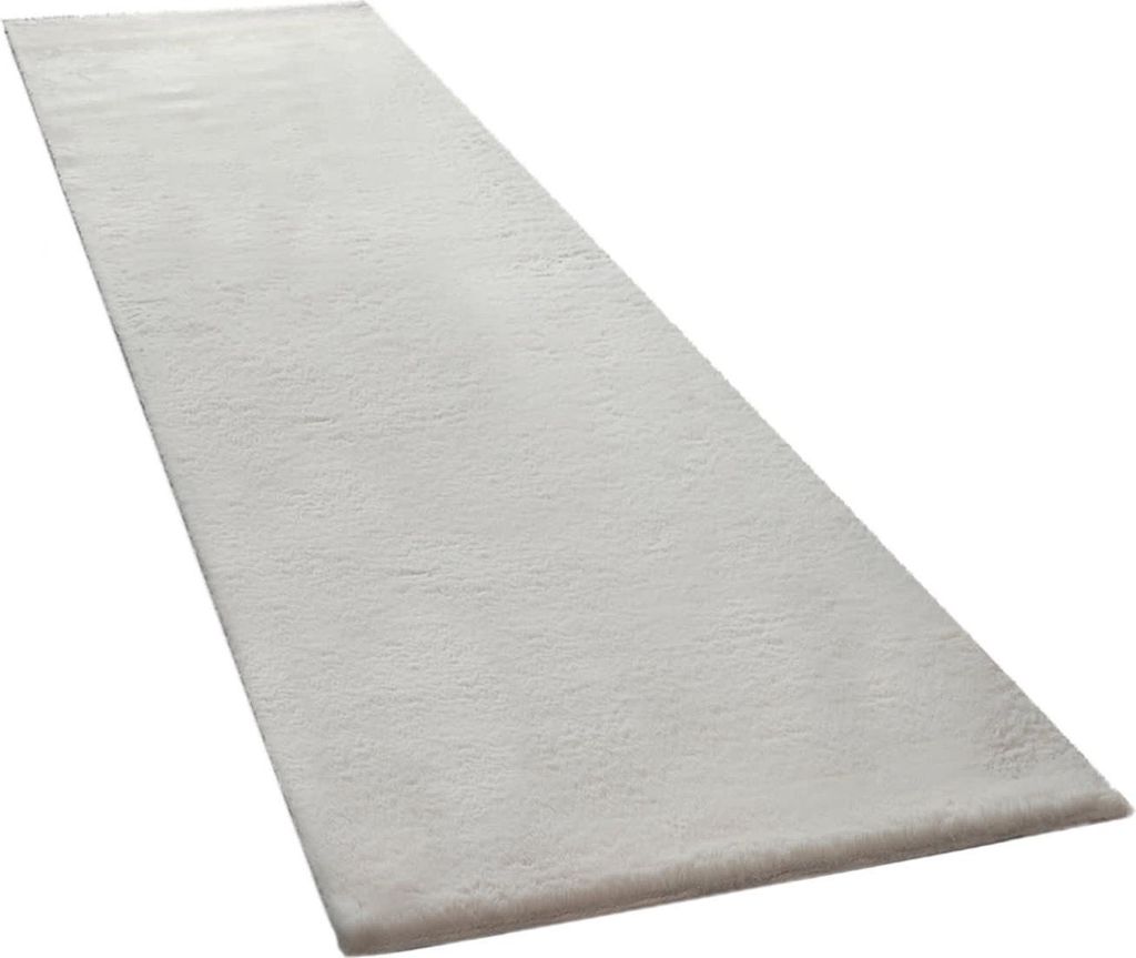Hochflor Teppich Unifarben schmutzabweisend Creme Läufer 80x300 | 100% Polyester, Rücken aus Baumwolle | Florhöhe: 22 mm | pflegeleicht
