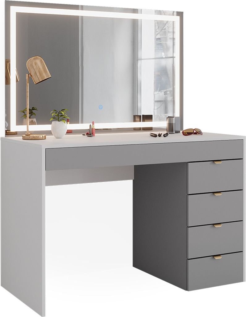 Schminktisch Vicco Elise Weiß/Grau/Grau 115 cm mit Produktbild 