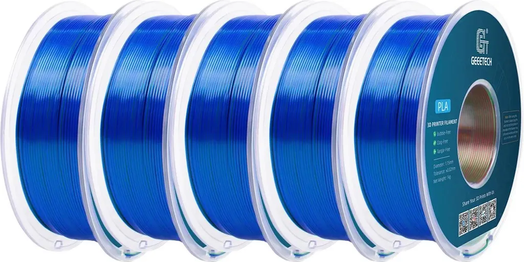 filamento 3D, robusto ed ecologico, superficie lucida, rosso blu verde