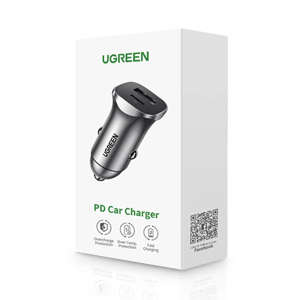 Ugreen 30780 Caricabatterie Auto 24W USB-C PD e USB-A QC 3.0 Grigio - 10