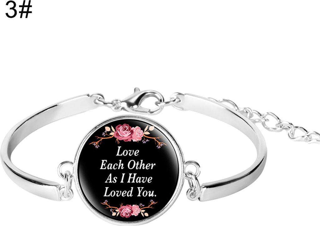 Uni-Armband mit Bibelvers-Zitat, Psalm, Glascabochon, christlicher Schmuck-Schwarz 3