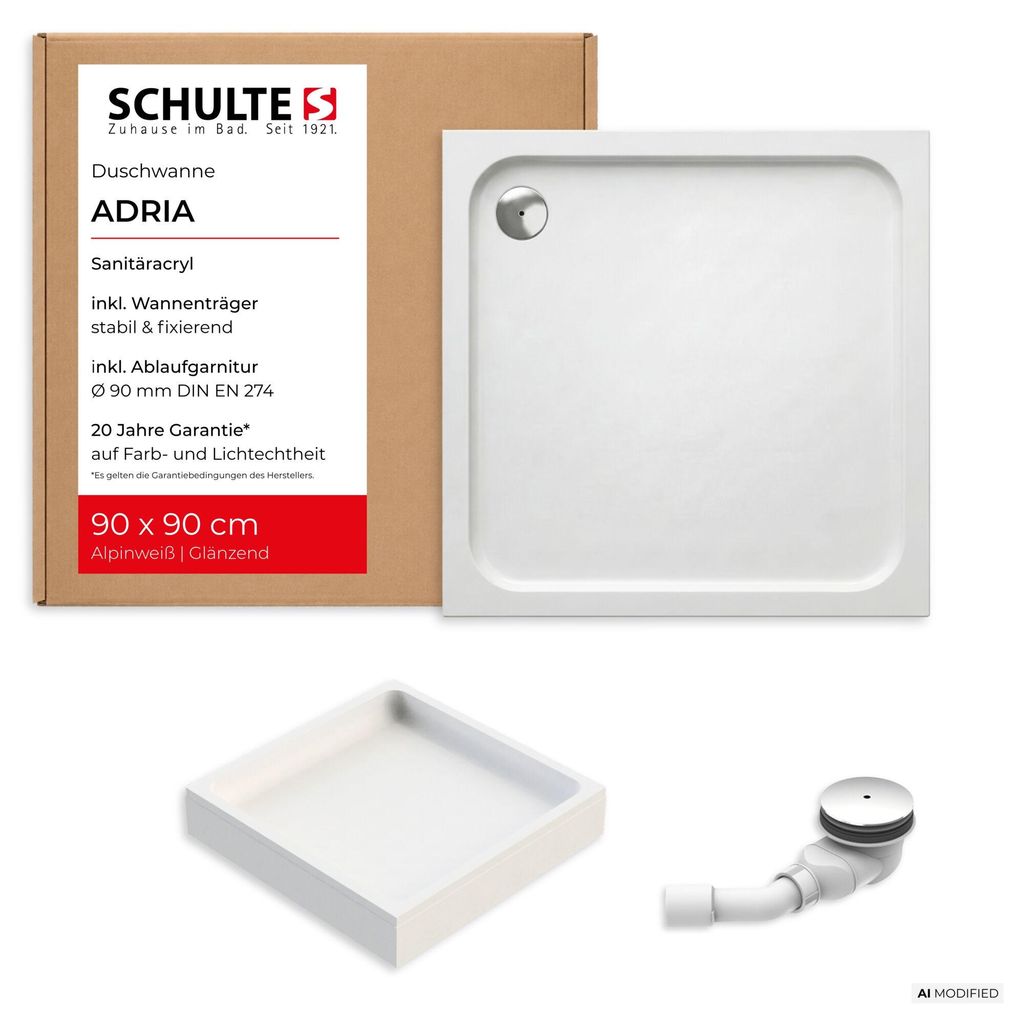 Piatto doccia Schulte Adria con supporto e scarico, 90x90 Immagine del prodotto 