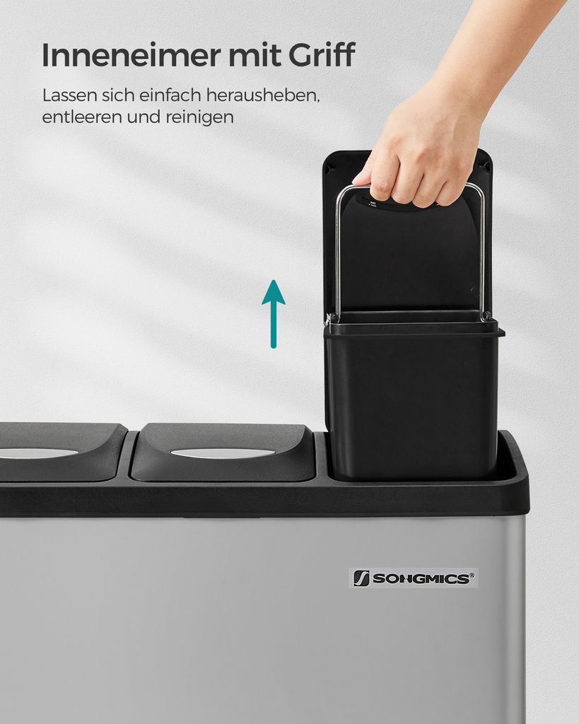 SONGMICS Mülleimer Küche, 3 x 8 Liter, Mülltrennsystem 3 Produktbild 5