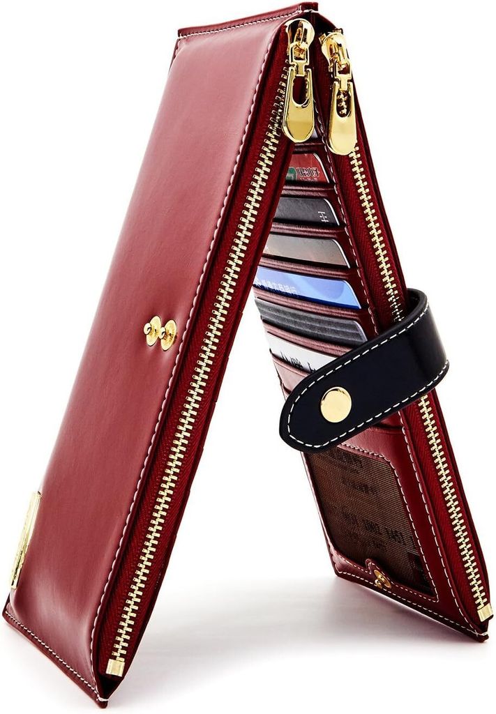 Damen Echt Leder Brieftasche RFID Blockierung Kreditkarte Halter Reißverschluss Geldbörse Handy Handtasche
