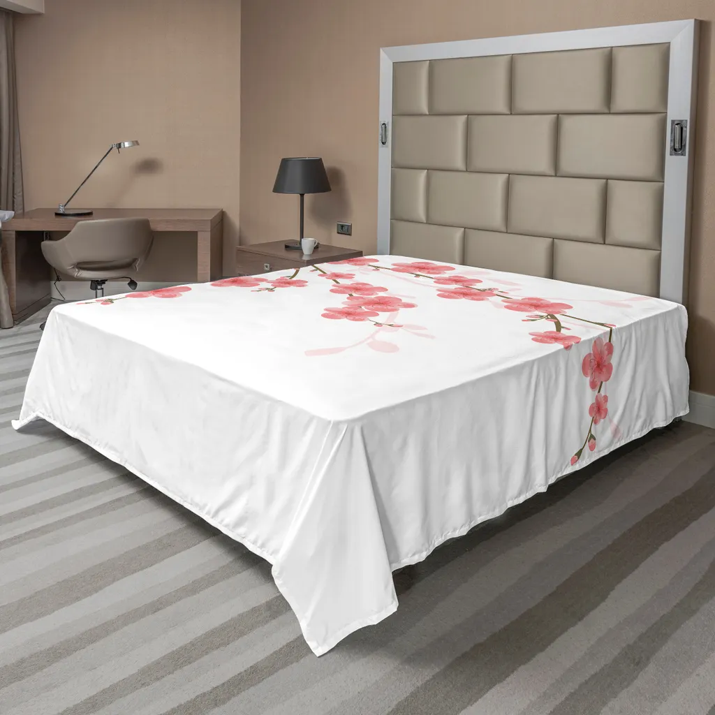 Drap plat anti-plis fleurs de cerisier 260x228 cm confort durable