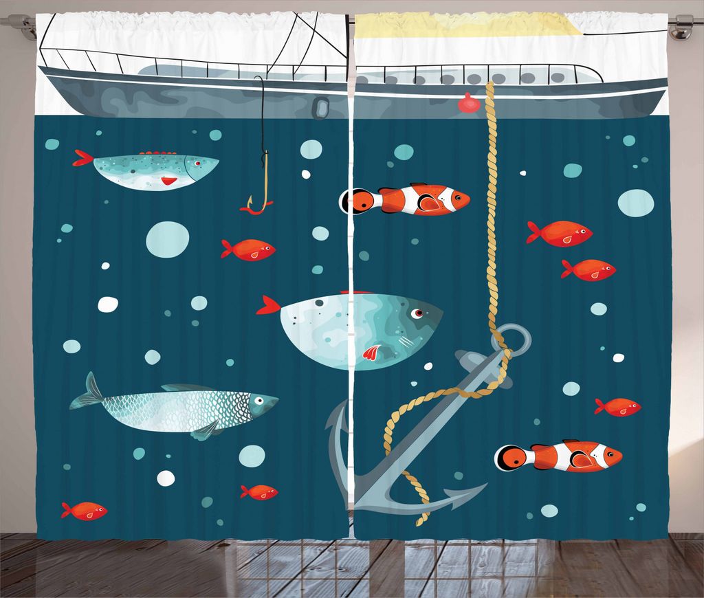ABAKUHAUS Anker Rustikaler Gardine, Ozean-Wildtier-Muster, Schlafzimmer Kräuselband Vorhang mit Schlaufen und Haken, 280 x 225 cm, Mehrfarbig