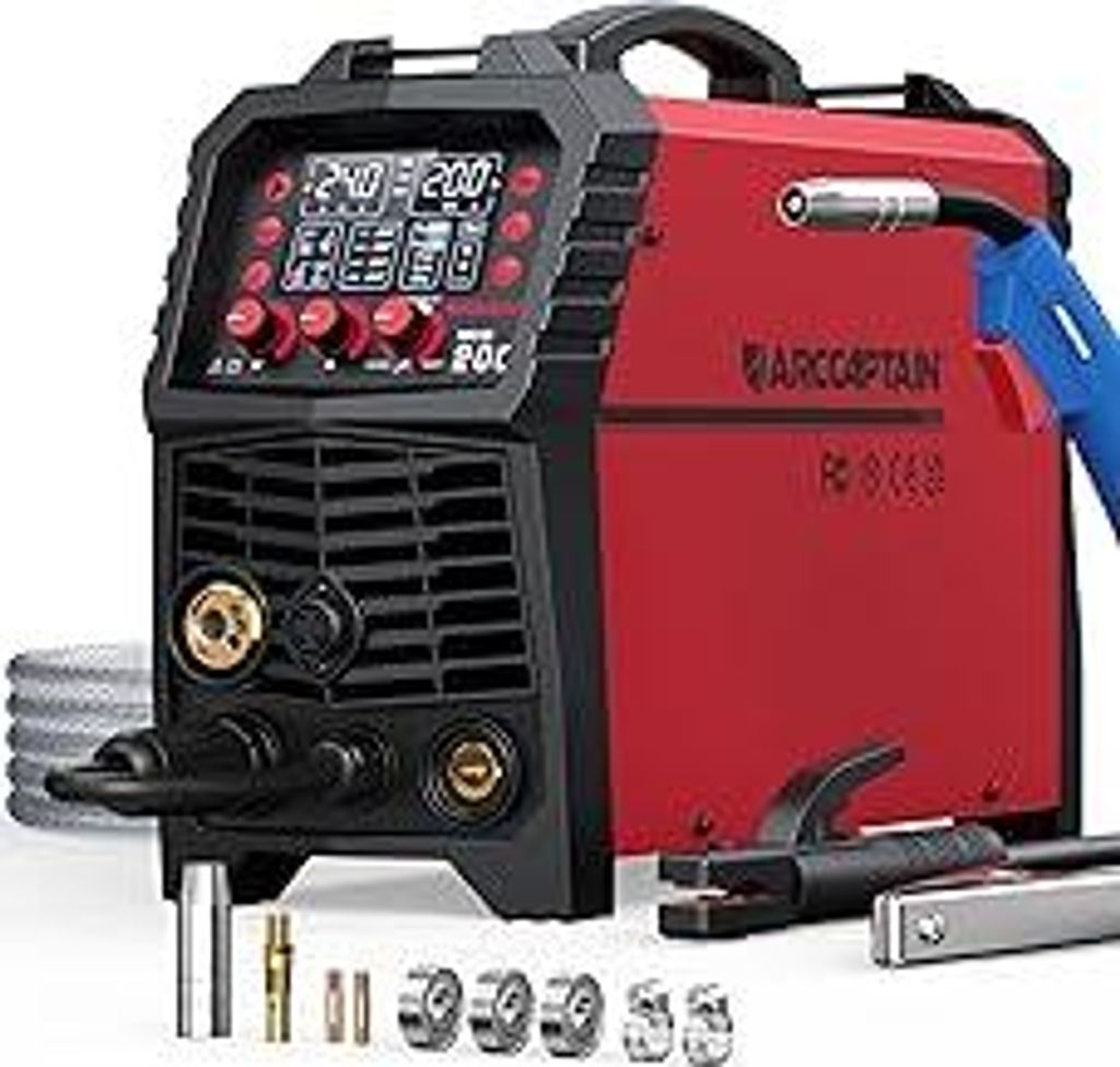 ARCCAPTAIN MIG MAG Schweißgerät 200 Ampere, 7 in 1 vollsynergisches Schweißgerät FLUX Fülldraht/MAG/MIG Schutzgas Schweißgerät/MMA/Lift TIG/...