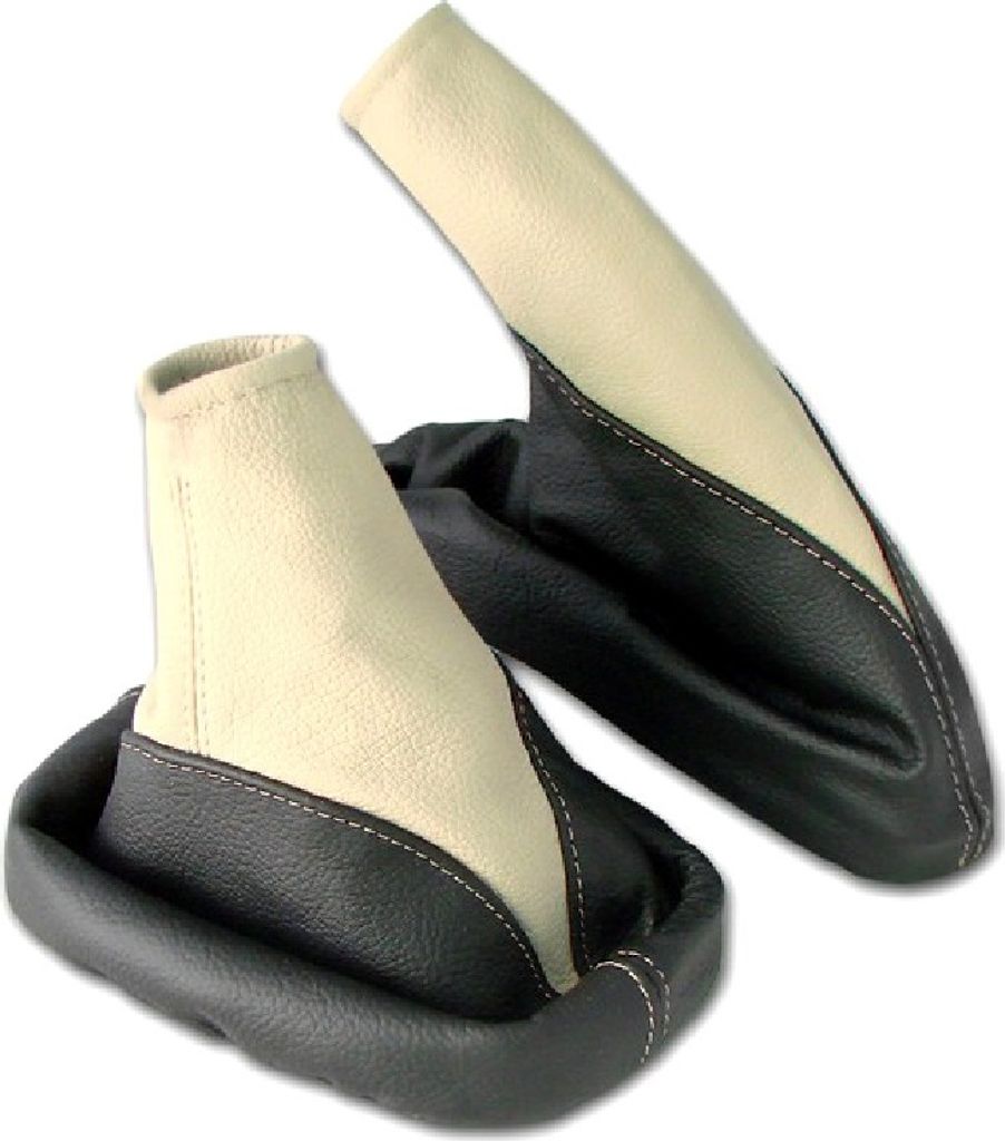 Schaltsack und Handbremsmanschette schwarz beige für Opel Astra G 100% Echtleder
