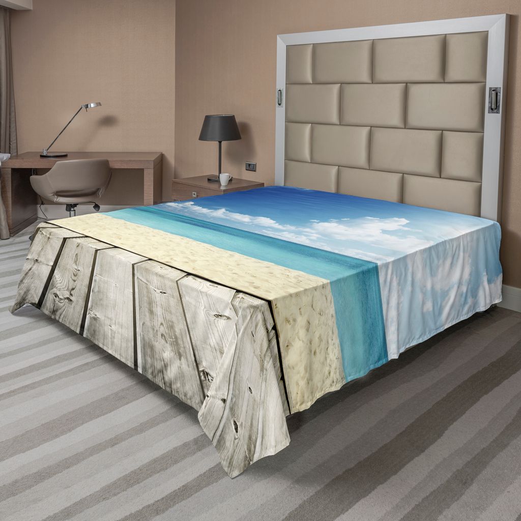 ABAKUHAUS Landschaft Bettlaken, Tropischer Strand Vom Hölzernen Pier Mit Himmel Landschaftssommer Bild, weiches bequemes oberes Bettlaken für ein...