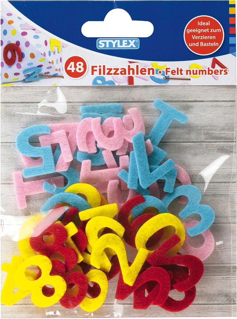 STYLEX Filz-Zahlen - farbig - 48 Stück