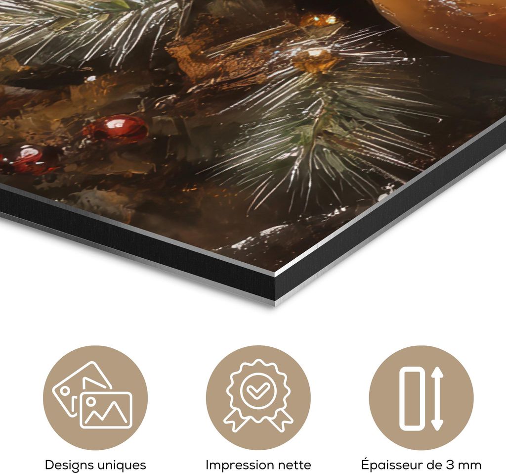 MuchoWow Wanddekoration Metall Metallbild Wandkunst 120x80 cm Weihnachten - Kugeln - Beige - Gold MuchoWow Aluminium Gemälde - Alu Bild