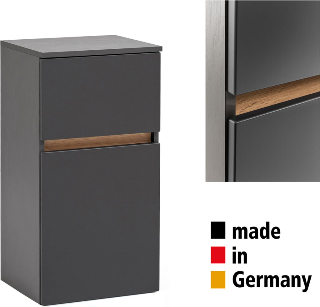 Unterschrank 40 cm breit VIDAGO-03 in graphit mit Absetzung in Wotan Eiche Nb., B/H/T: ca. 40/79/35 cm