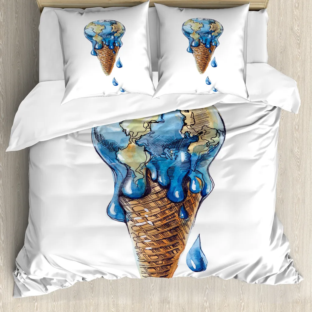 ABAKUHAUS EIS Set copripiumino per letti matrimoniali, Planet Earth, antiacaro, adatto a chi soffre di allergie, con federe, color caramello chiaro e blu violetto