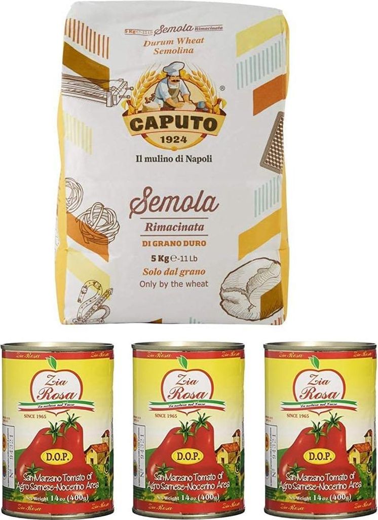Caputo Hartweizengrieß "rimacinata" Molino Caputo 5kg + 3x Zia Rosa DOP Pomodoro San Marzano Tomate aus Kampanien Dose von 400g