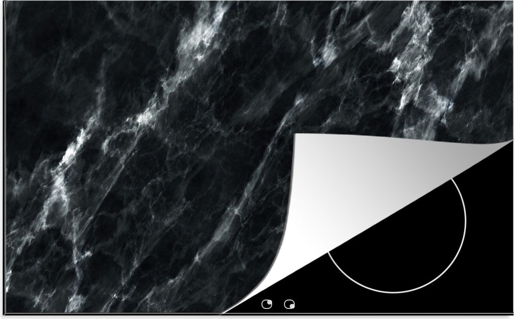 KitchenYeah Herdabdeckplatte Marmor - Schwarz - Luxus , 81x52cm, Küche Deko, Glaskeramikfeld Herdabdeckung, Abdeckplatte fùr Kochfeld