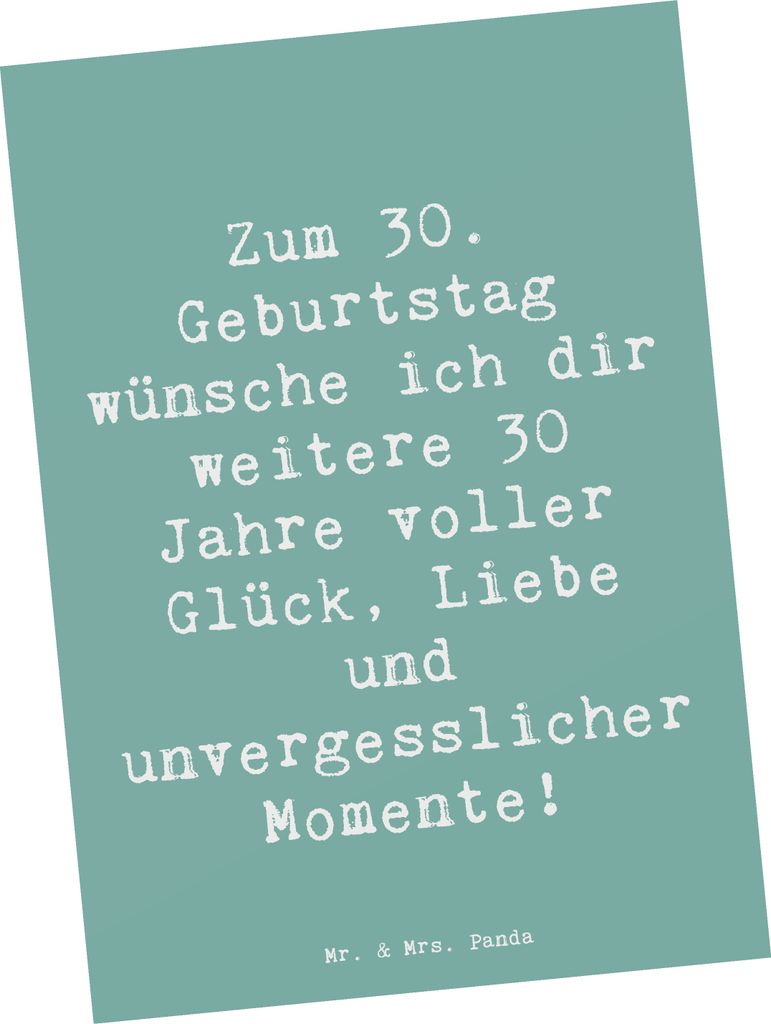 Mr. & Mrs. Panda Postkarte Spruch 30. Geburtstag Glück - Meeresbrise - Geschenk, Ansichtskarten, herzlicher Wunsch, einzelkarte, Geburtstagsgesche...