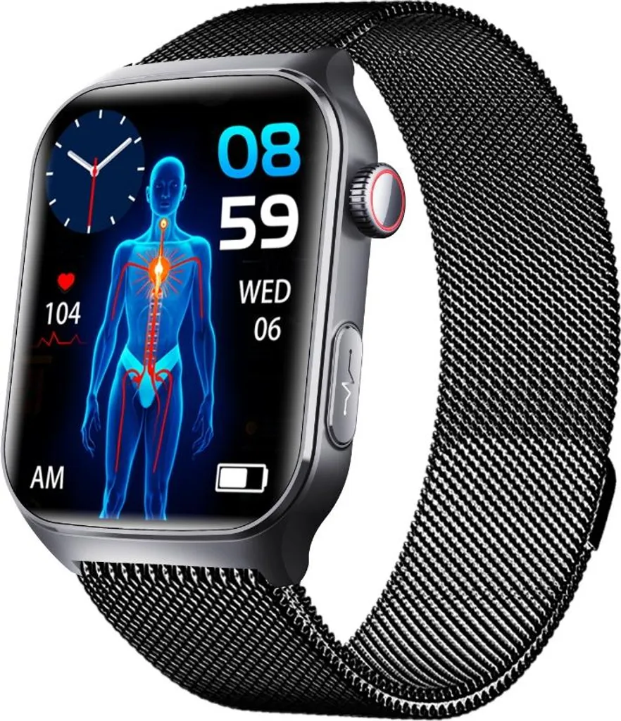 Montre connectée tension et SpO2 : surveillez votre santé en inox noir