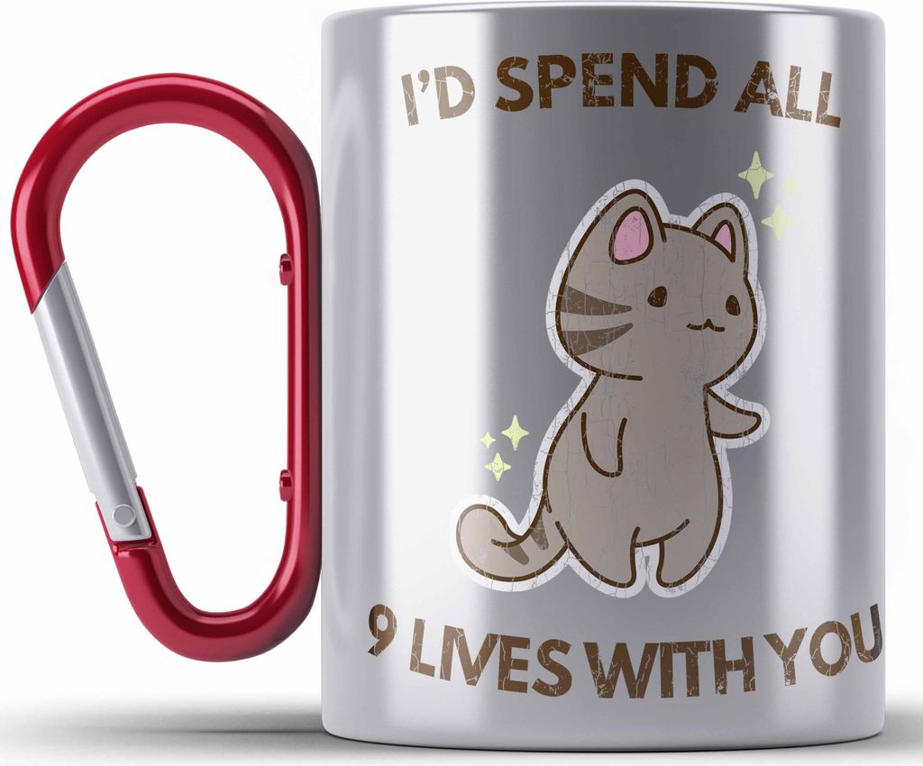 Trendation - Valentinstag Edelstahl Tasse Karabiner Geschenk für Ihn Sie Lustig Katzenliebhaber Geschenkidee Becher Freund Freundin Liebe Paare (Rot)