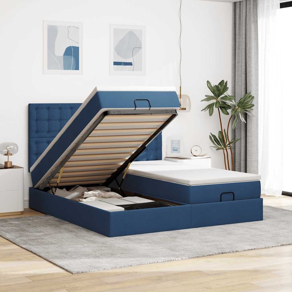 Maison Exclusive - Ottoman-Bett mit Matratzen & LEDs Blau 160x200 cm Stoff