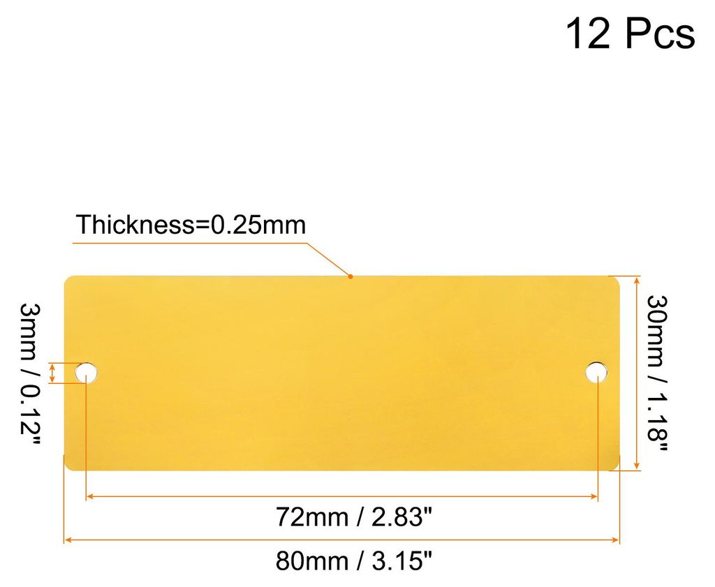 12 Stš¹ck Leere Metall Karten 80x30x0.25mm, Gold Metallkarte Aluminium Platte mit 2 Loch 3mm Durchmesser fš¹r Klingelschild Visitenkarten Namen...