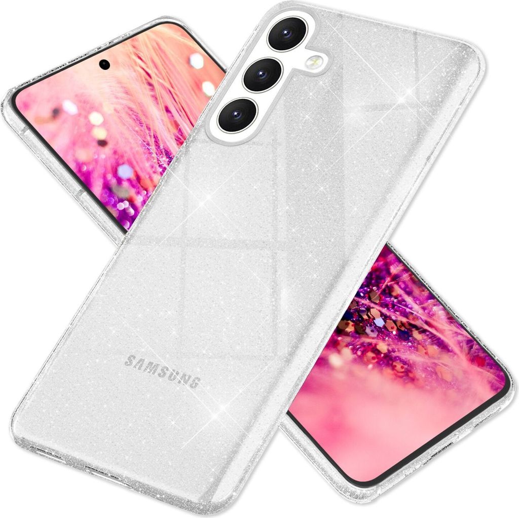 NALIA Glitzernde Schutzhülle für Samsung Galaxy S24 Hülle, Durchsichtige Silikon Handyhülle, Glitzerhülle Transparent