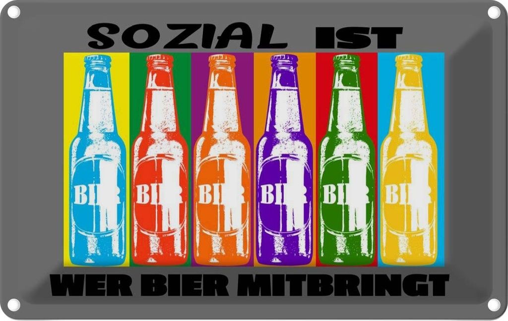 vianmo Blechschild 20x30 cm Alkohol sozial ist wer Bier mitbringt Spruch Zitat