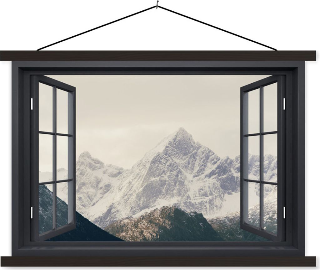 MuchoWow Textilposter Aussicht - Berg - Schnee 60x40 cm mit schwarzem Rahmen - Hölzernes