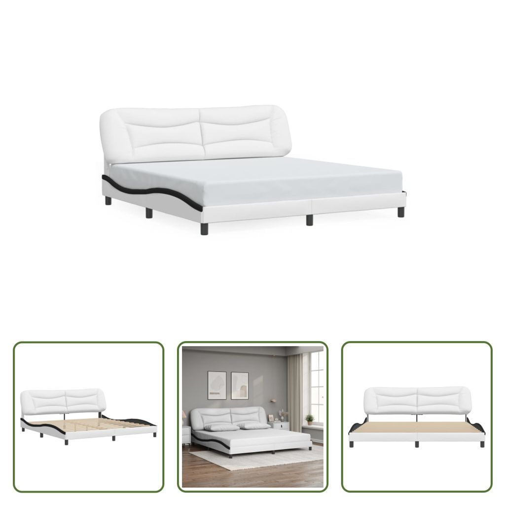 The Living Store Bettgestell mit Kopfteil Weiß und Schwarz 200x200 cm Kunstleder