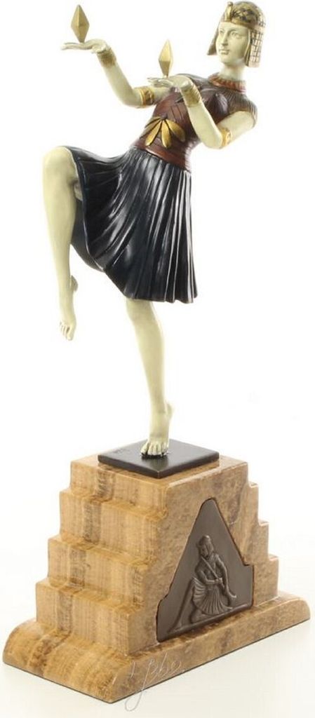 Casa Padrino Luxus Bronzefigur Ägytische Tänzerin Mehrfarbig / Beige 17 x 9 x H. 37 cm - Deko Bronze Skulptur mit Sockel