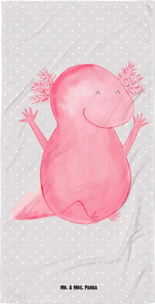 Mr. & Mrs. Panda Strandtuch Axolotl Hurra - Grau Pastell - Geschenk, Großes Badehandtuch, Spaß, Frottee-Handtuch, Strandlaken, Schwanzlurch, Lurc...