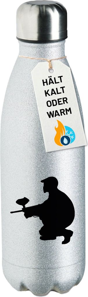 Huuraa Sportflasche Paintball Silhouette Geschenk 500ml Silver Wasserflasche Paintball Überraschung